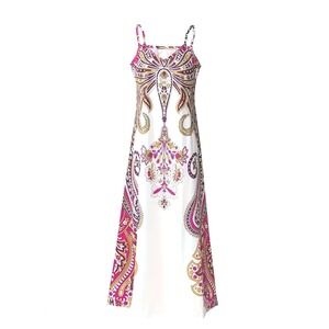 Paisley Print White Maxi Dress Sleeveless‎ Casual  Bohemian Medium